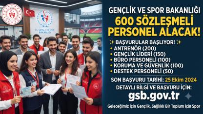 Gençlik ve Spor Bakanlığı 600 Sözleşmeli Personel Alacak!